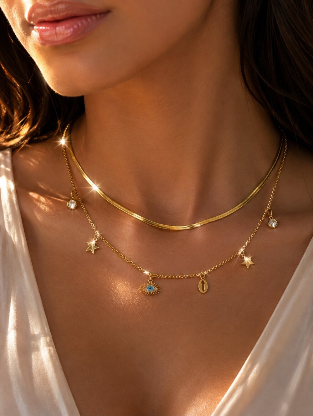 Vintage Necklace18K Plated gold, Stainless steel Hypoallergenic 1.0 ct.Moissanit